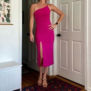 Lulus - Keeper of My Heart Magenta One-Shoulder Maxi Dress